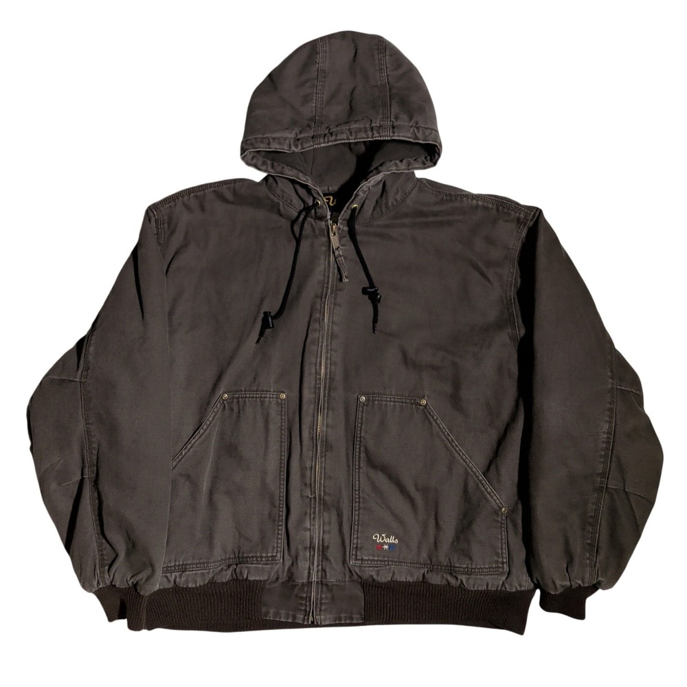 Vintage Walls ZeroZone Jacket Mens Size XL Workwear Canvas Hooded Brown Fleece